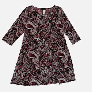 Women's Medium Burgundy Pink Paisley Stretch Whimsy Flowy Tunic Casual Dress